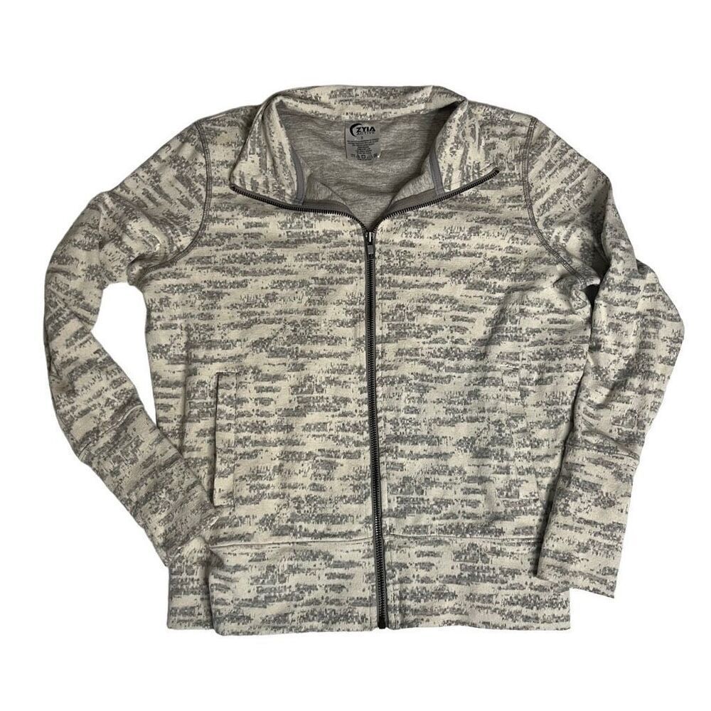ZYIA Active Women's Cream and Gray Athletic Full Zip Sweater Size Small